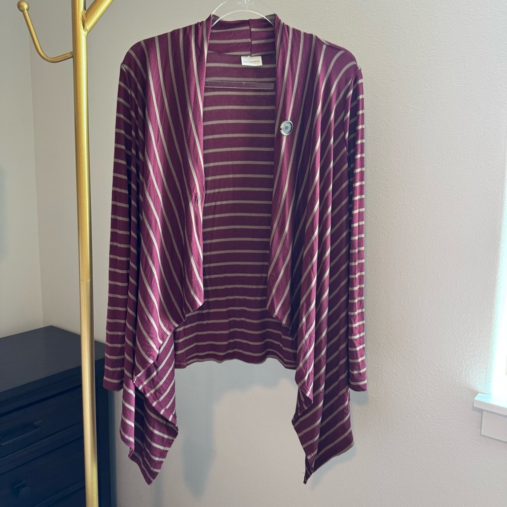 Goldspark Burgundy Striped Ribbed Drape Cardigan USA Waterfall Open Front M
